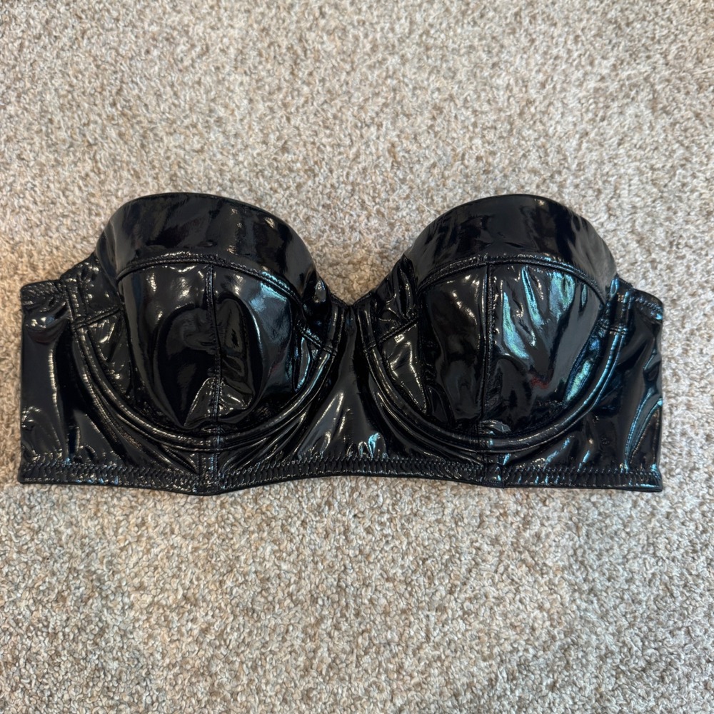 Victorias Secret Very Sexy Black Patent Lace Balconette Strapless Bra 34B